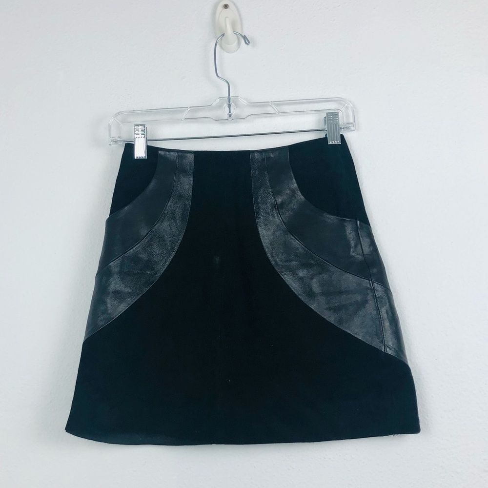 Black Mini Skirt with Faux-Leather Paneling